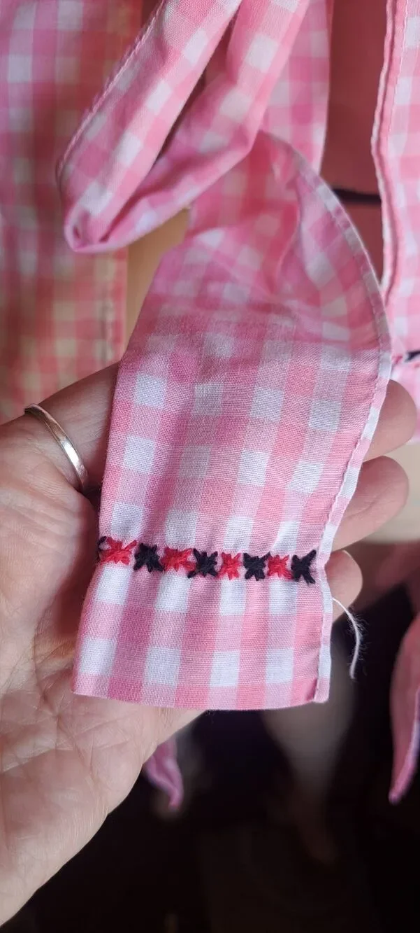 Vintage Pink Handmade Gingham Apron Embroidered Cottagecore Retro Kitchen Half A